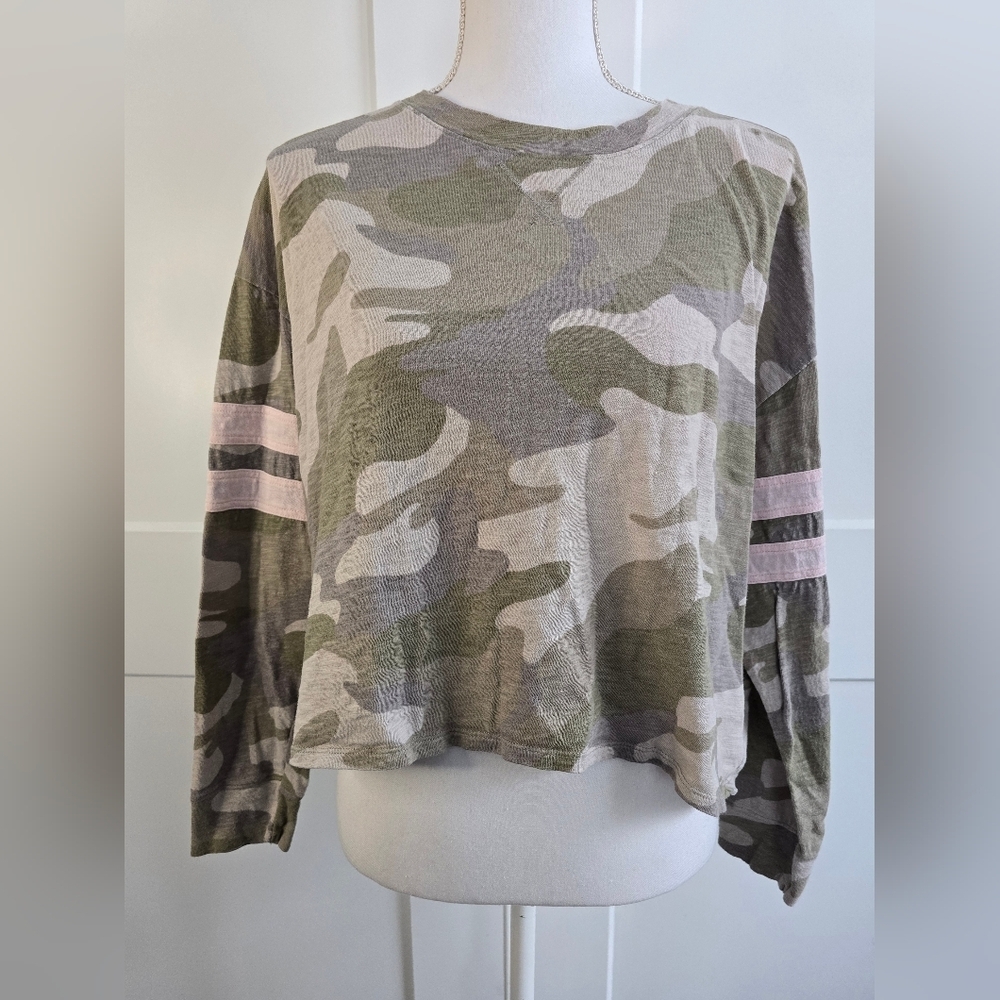 Hollister Camouflage Long Sleeve Top with Pink Stripes
